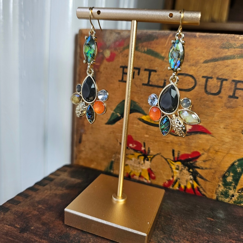 Multi Color Cluster Dangle Earrings Women OS Boho Gemstone Abalone